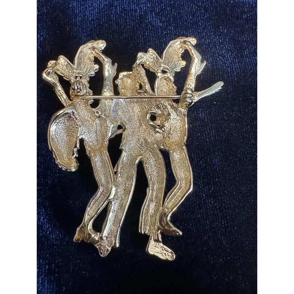 Vintage Gold Tone Mardi Gras Jazz Band Showgirls Cabaret Figural Brooch Pin